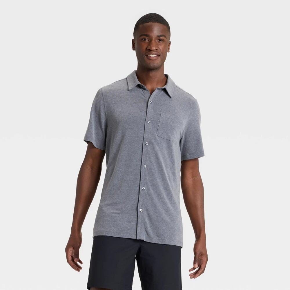 All in Motion Men's Short Sleeve Button Down Shirt Size Large Black